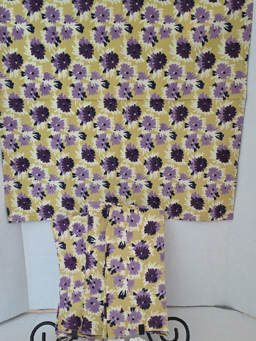 Anthropologie NWT Yellow Purple Floral Cotton Table Napkins Set of 4